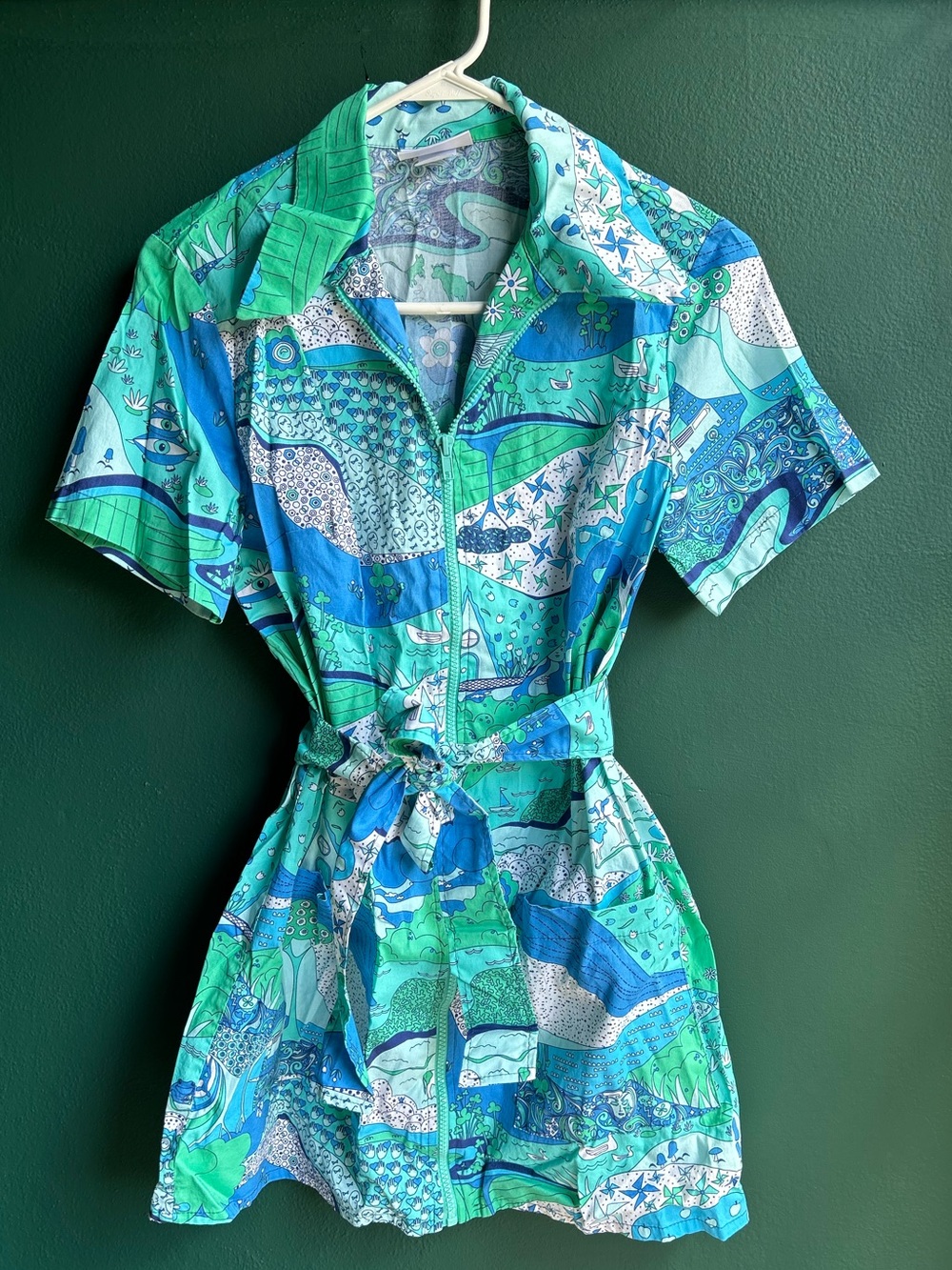 Blue Platypus zip-up minidress with belt